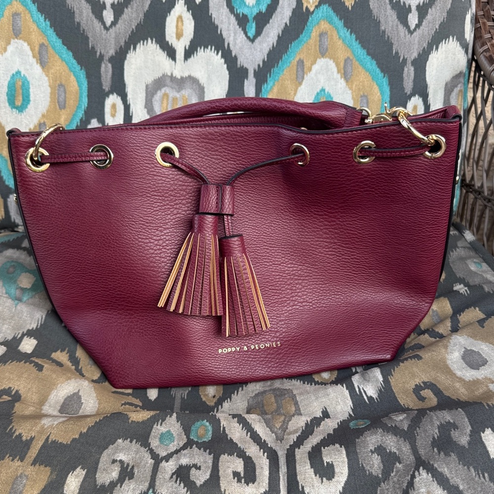 Poppy & Peonies Wine Red Shoulder Bag
